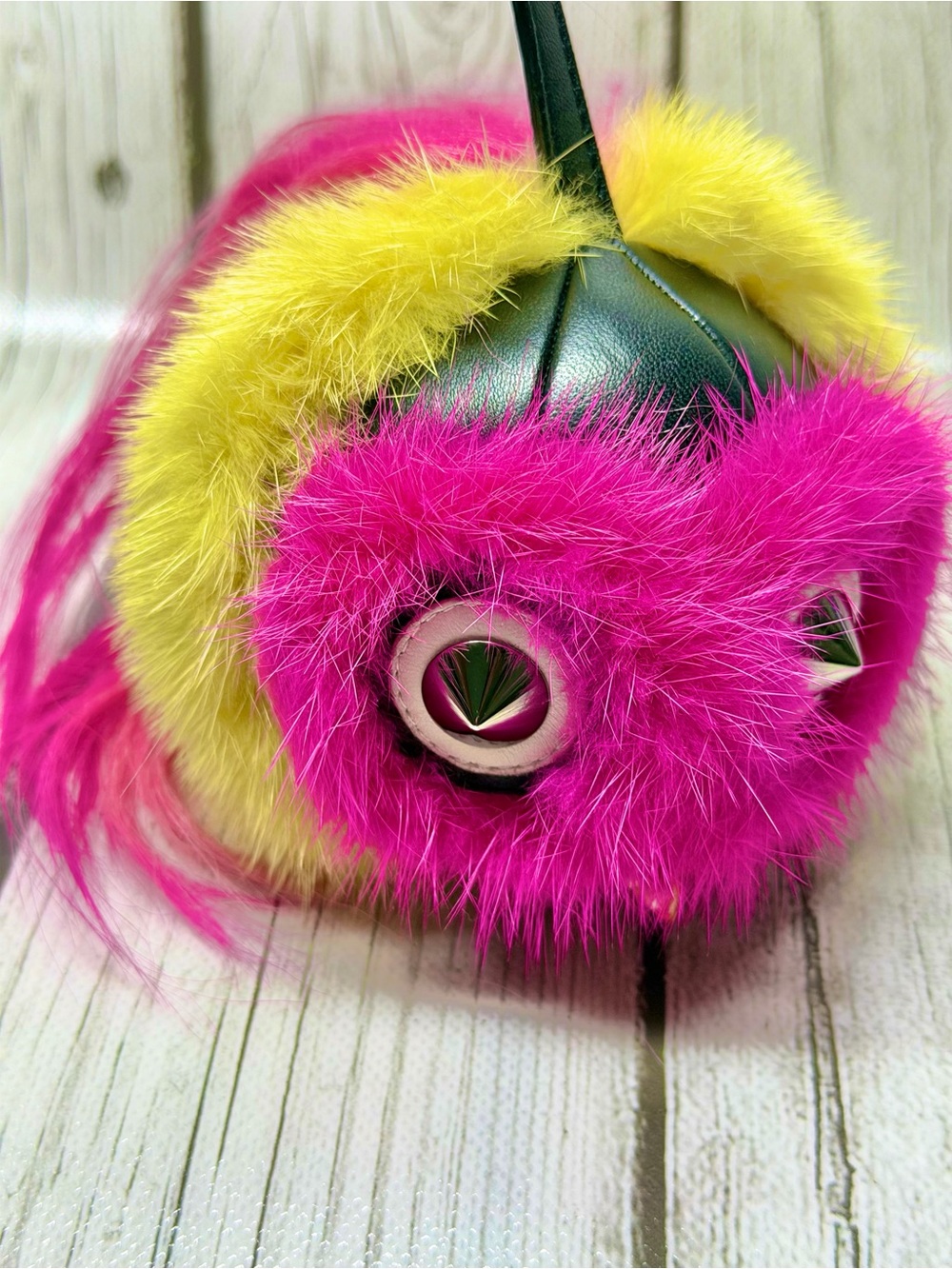 PRELOVED Fendi Funky Monster "Coolibri" Key Chain & Bag Charm Mink Fur & Leather - Picture 3 of 10